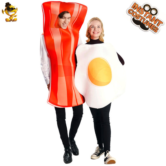 Funny fried egg and bacon costume for adults couples Halloween cosplay party outfit