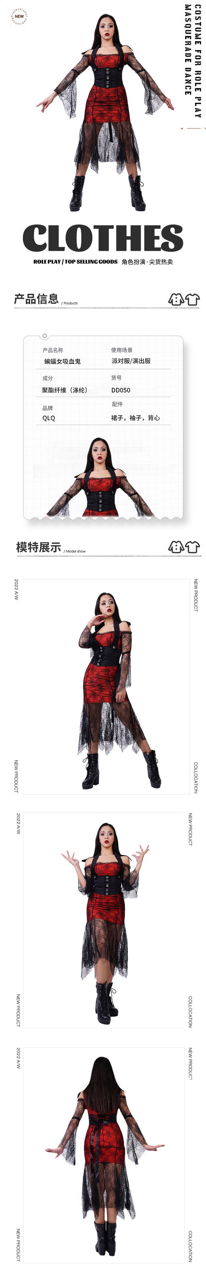 Costume de vampire pour femme, tenue de fête d'Halloween, cosplay gothique, chauve-souris