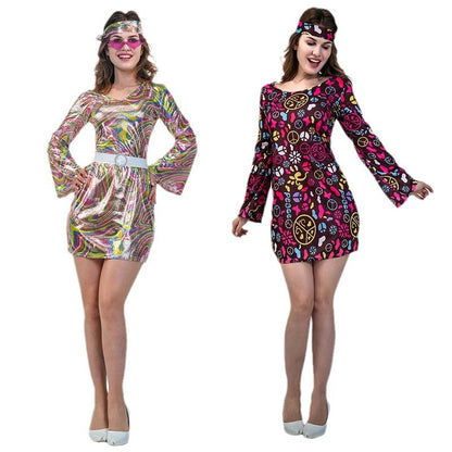 Cape hippie pour femme, costume d'Halloween vintage, tenue de fête cosplay
