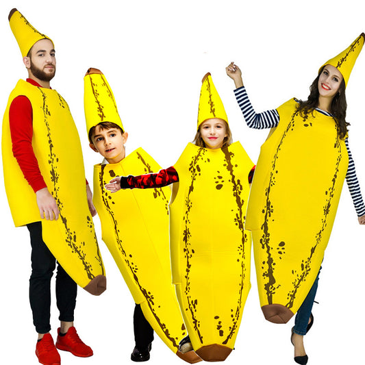 Halloween banana costume for adults and kids, funny cosplay fruit outfit, family matching couples costume for carnival and performance