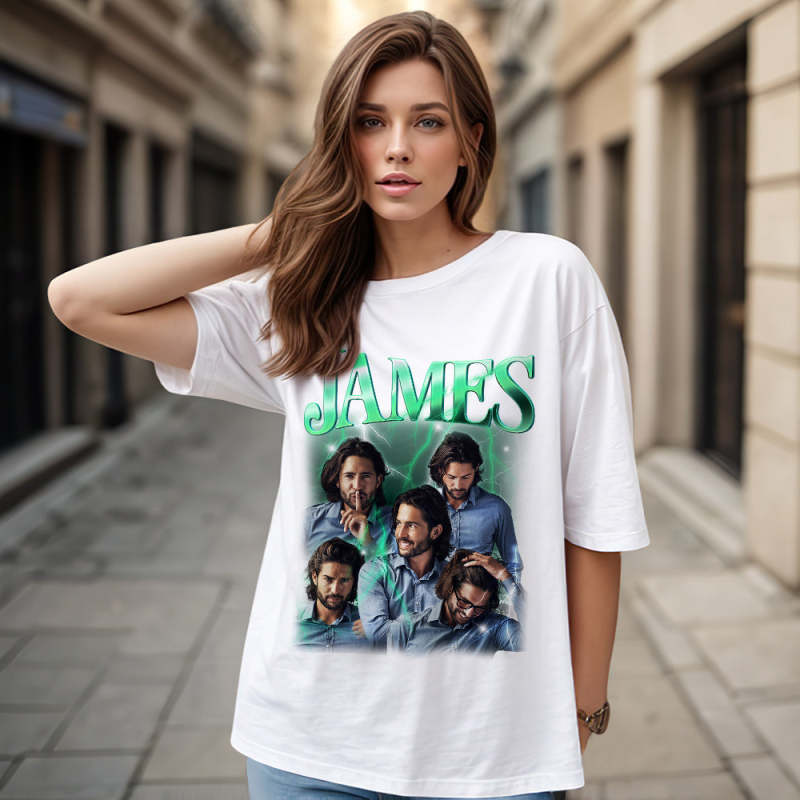 Custom Photo Vintage Tee Personalized Name T-shirt Couple img 2