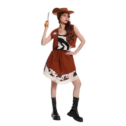 women's denim skirt for Halloween cosplay western cowboy costume party performance outfit