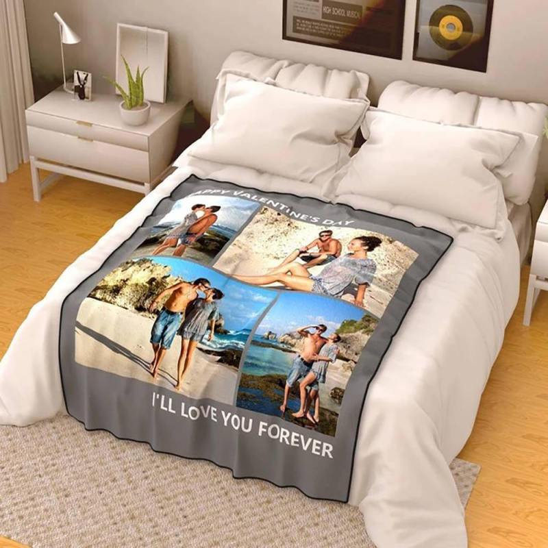 Custom Fleece 4 Photos Blanket with Engraving img 5
