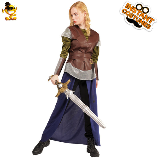 Costume de guerrier médiéval européen en cuir pour femme, cosplay d'Halloween