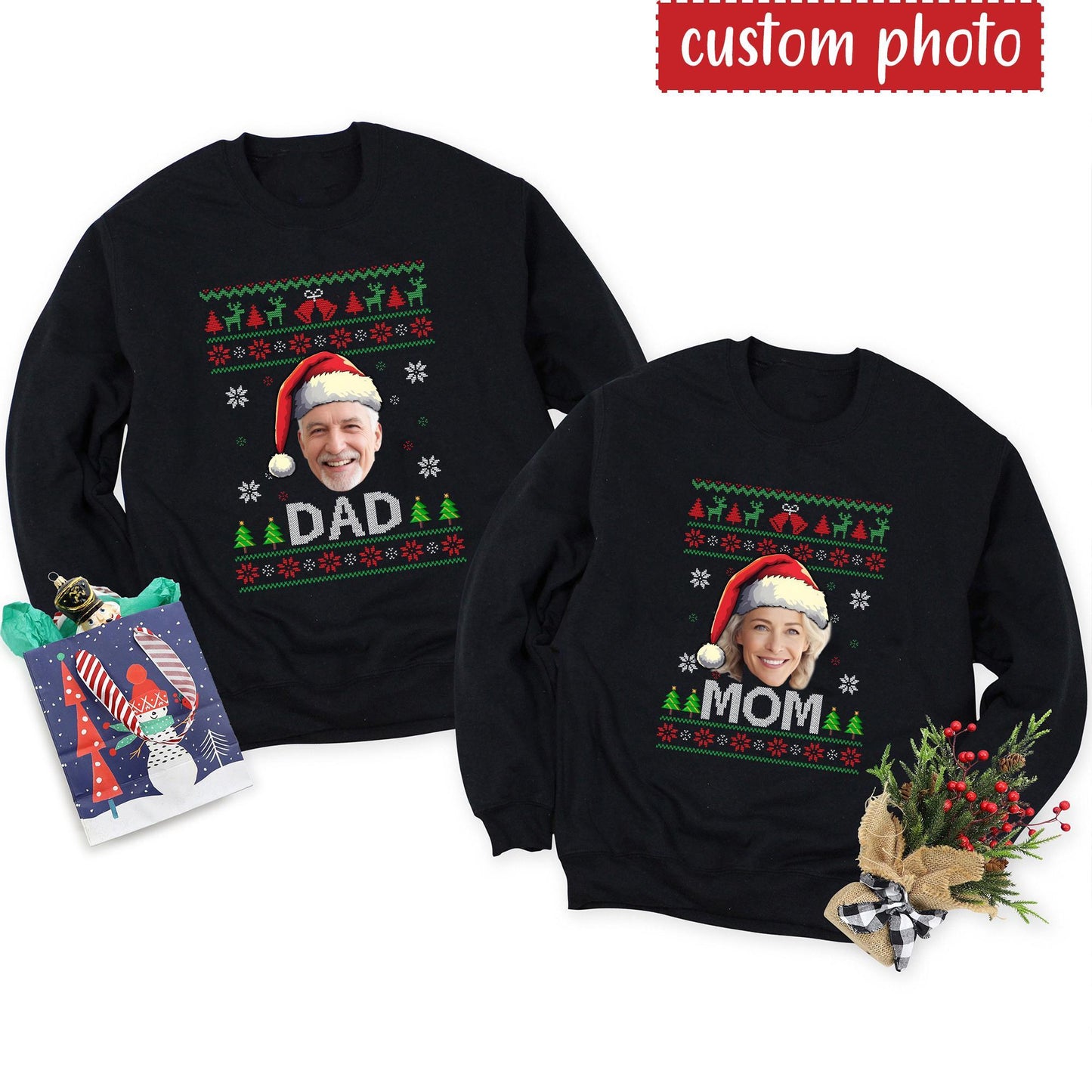 Personalized Family Christmas Shirt, Custom Face Santa Shirt img 3