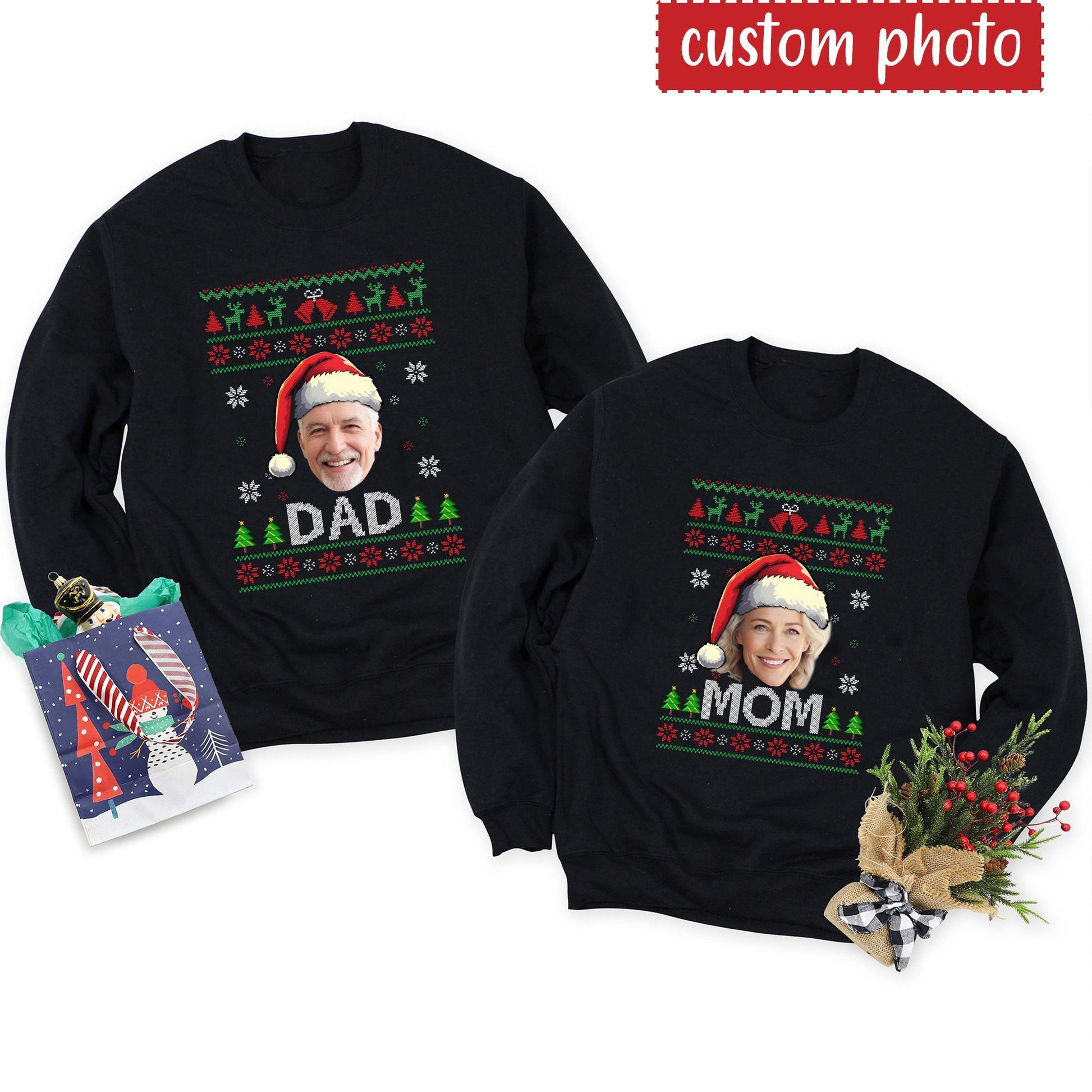 Personalized Family Christmas Shirt, Custom Face Santa Shirt img 3