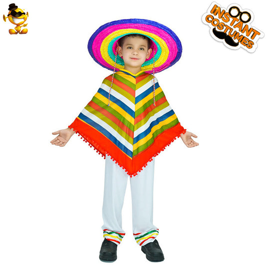 colorful mexican poncho for boys halloween costume traditional folk dance cape for kids