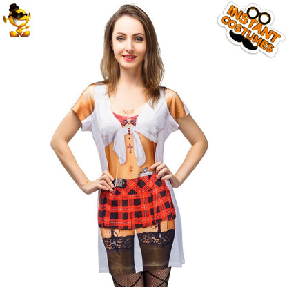 Halloween women's 3D digital print t-shirt horror blood stage performance costume party cosplay outfit