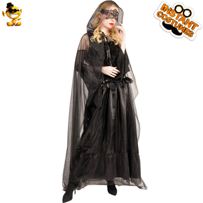Black Long Dress for Women Halloween Cosplay Costume Stage Performance Party Outfit