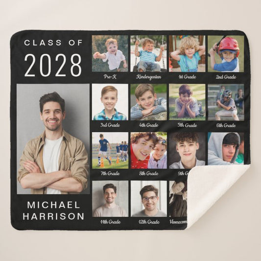Custom 17 Photo Collage Black Sherpa Blanket img 1