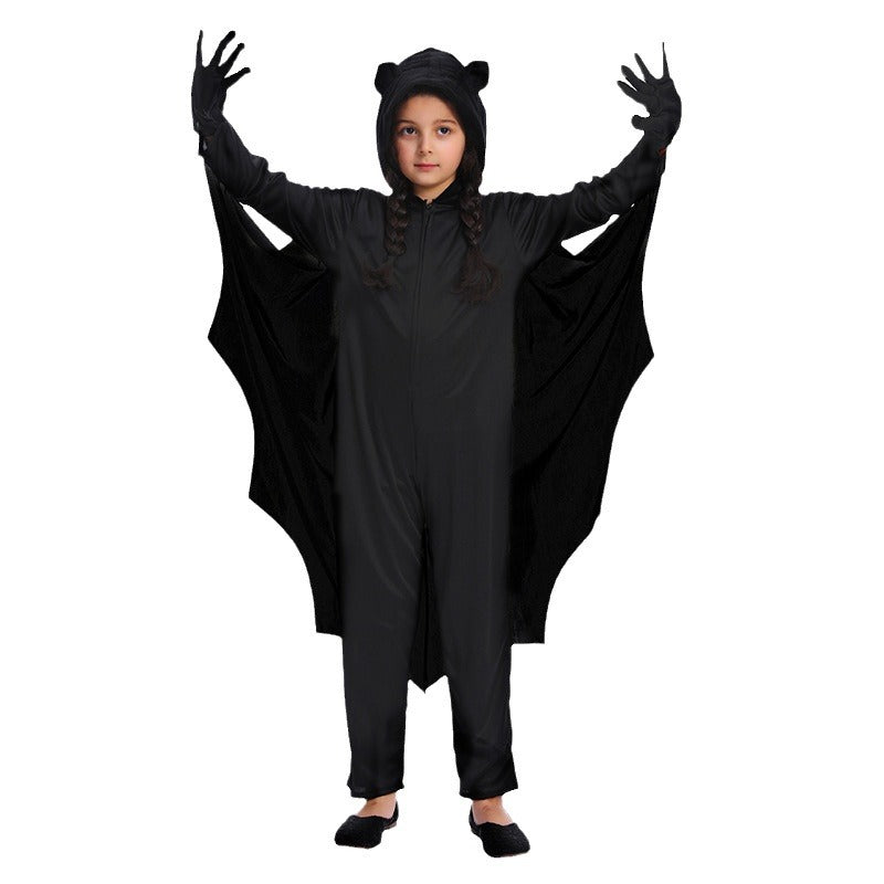 Halloween black bat bodysuit for kids stage performance costume party outfit