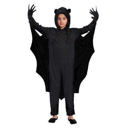 Halloween black bat bodysuit for kids stage performance costume party outfit
