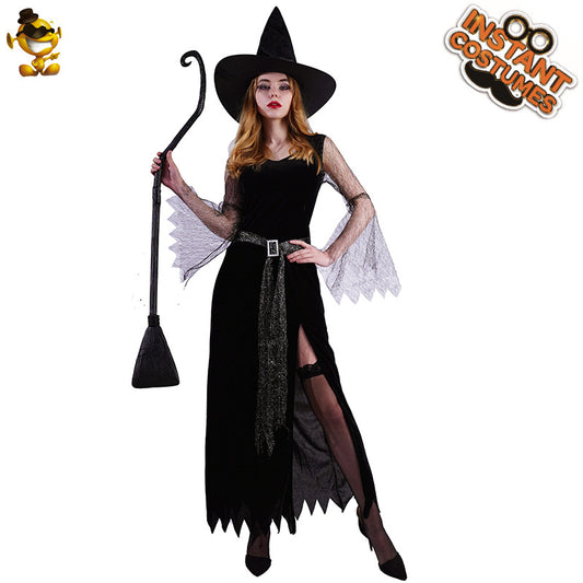 Black Lace Witch Dress for Halloween Cosplay Costume and Stage Performance