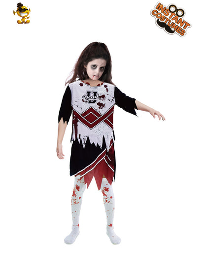 kids halloween cosplay zombie cheerleader costume dress for girls