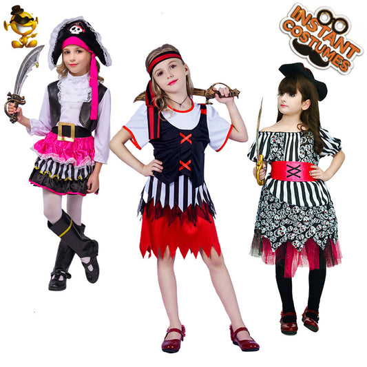 Costume de pirate d'Halloween pour filles, robe de princesse rayée, tenue de spectacle de fête pour enfants