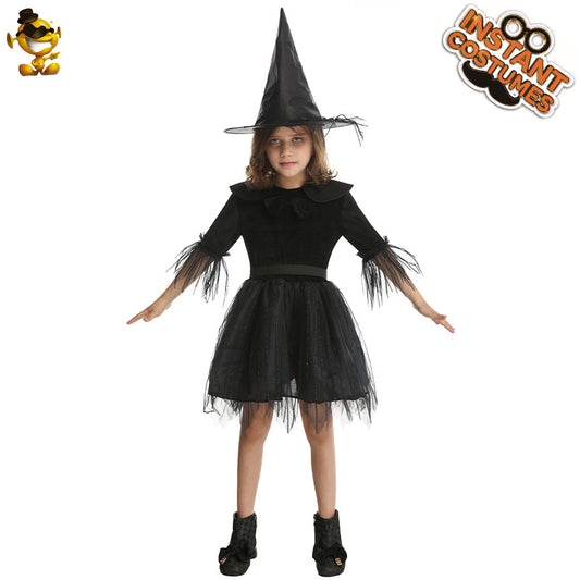kids witch costume Halloween cosplay witch dress stage performance outfit