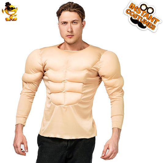 muscle shirt for men halloween cosplay costume fake abs t-shirt party outfit
