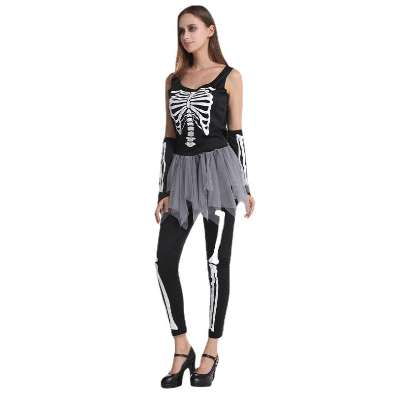 Disfraz de esqueleto para mujer, disfraz de Halloween, cosplay, actuación escénica, disfraz de fantasma aterrador