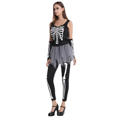 Disfraz de esqueleto para mujer, disfraz de Halloween, cosplay, actuación escénica, disfraz de fantasma aterrador