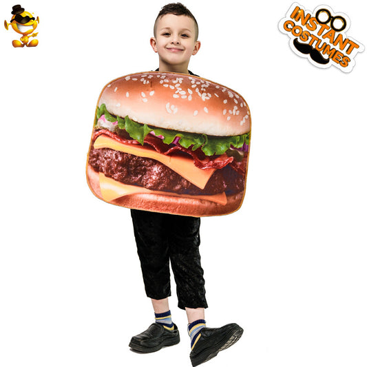 Costume de hamburger d'Halloween pour enfants, tenue de cosplay alimentaire amusante pour fête et représentation sur scène