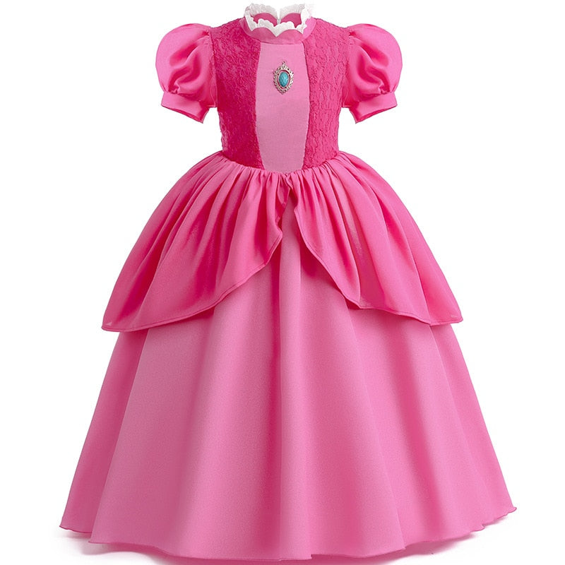 Peach Princess Cosplay Dress Girl Game Role Playing Costume Halloween Party Stage Performace Outfits Kids Carnival Clothes