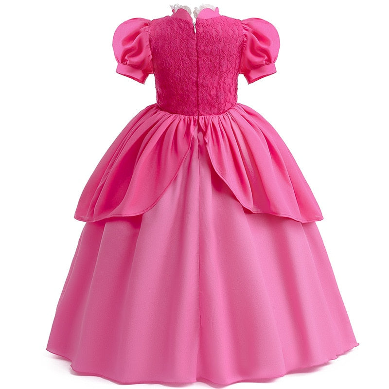 Peach Princess Cosplay Dress Girl Game Role Playing Costume Halloween Party Stage Performace Outfits Kids Carnival Clothes