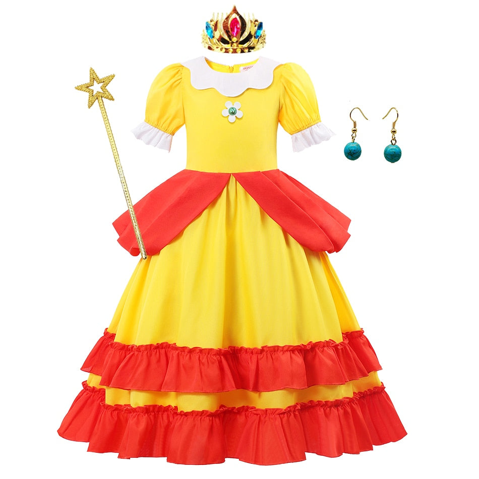 Peach Princess Cosplay Dress Girl Game Role Playing Costume Halloween Party Stage Performace Outfits Kids Carnival Clothes