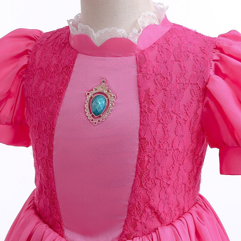 Peach Princess Cosplay Dress Girl Game Role Playing Costume Halloween Party Stage Performace Outfits Kids Carnival Clothes