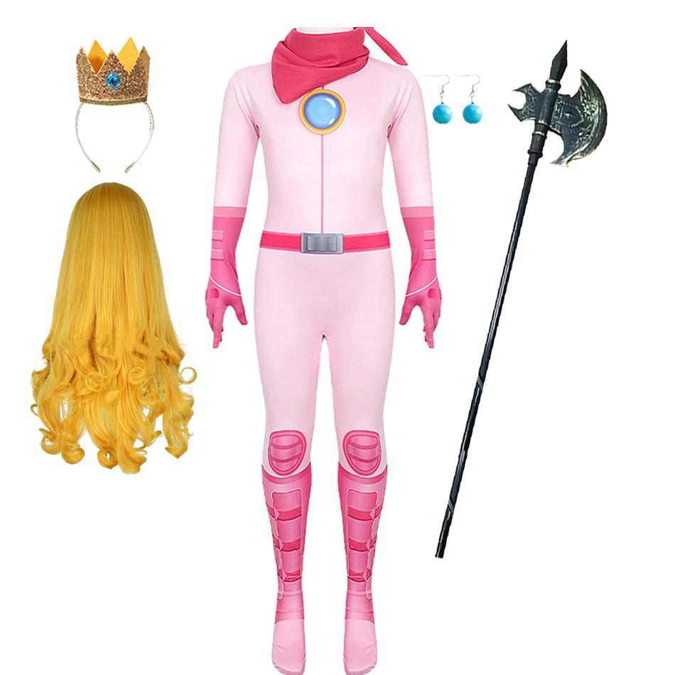 Peach Princess Cosplay Dress Girl Game Role Playing Costume Halloween Party Stage Performace Outfits Kids Carnival Clothes
