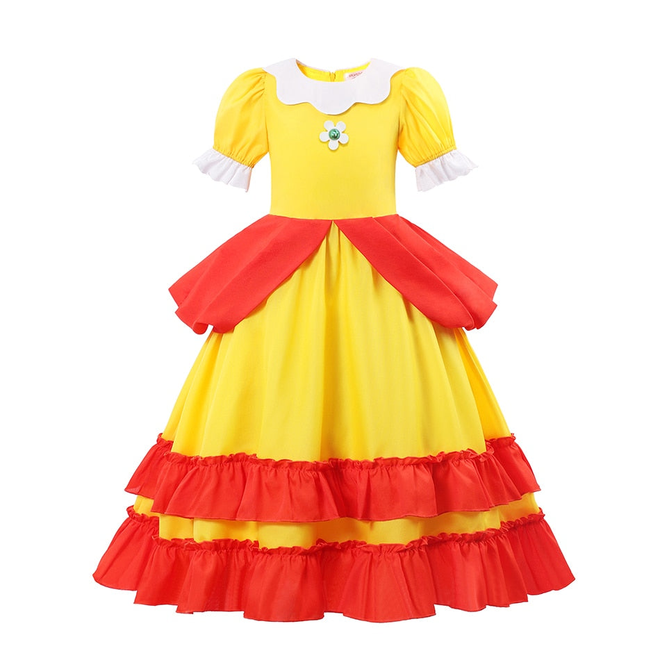 Peach Princess Cosplay Dress Girl Game Role Playing Costume Halloween Party Stage Performace Outfits Kids Carnival Clothes