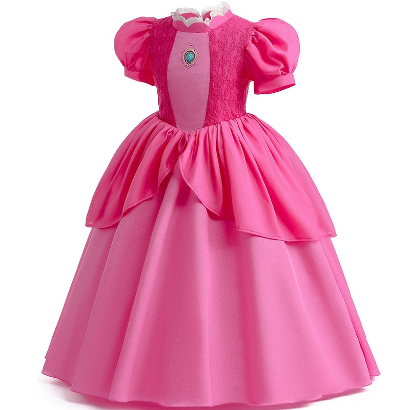 Peach Princess Cosplay Dress Girl Game Role Playing Costume Halloween Party Stage Performace Outfits Kids Carnival Clothes