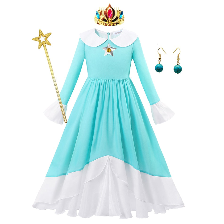 Peach Princess Cosplay Dress Girl Game Role Playing Costume Halloween Party Stage Performace Outfits Kids Carnival Clothes