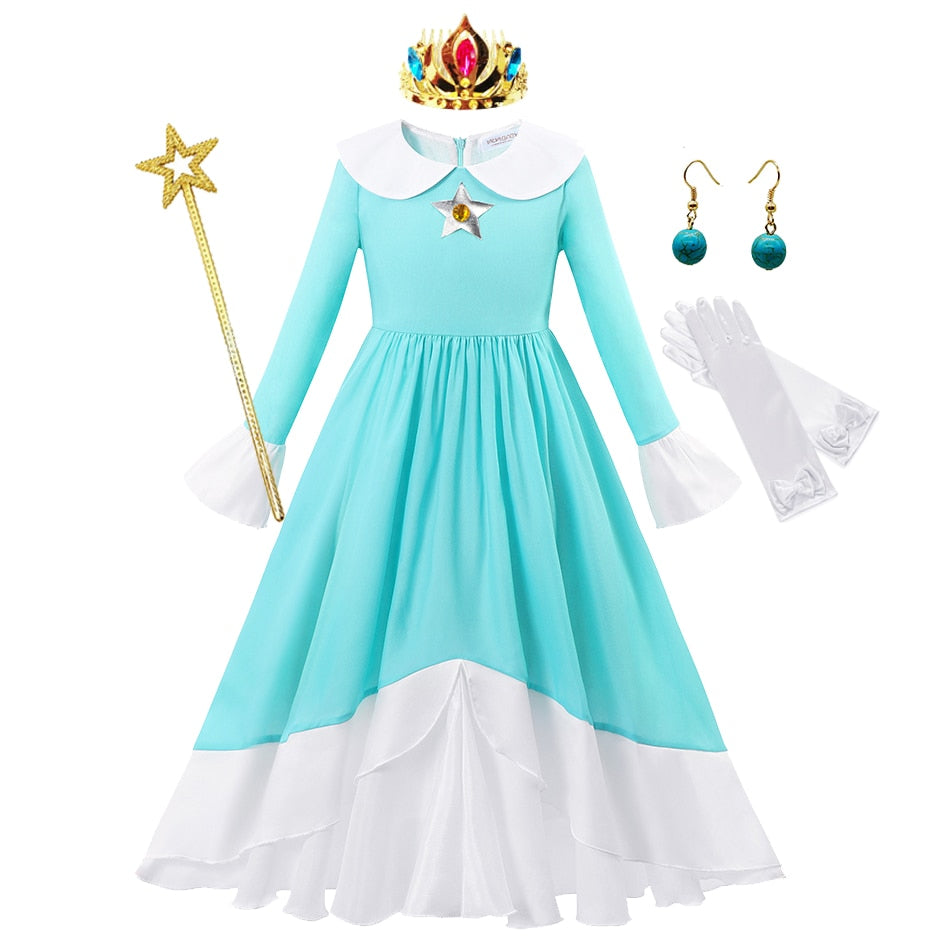 Peach Princess Cosplay Dress Girl Game Role Playing Costume Halloween Party Stage Performace Outfits Kids Carnival Clothes
