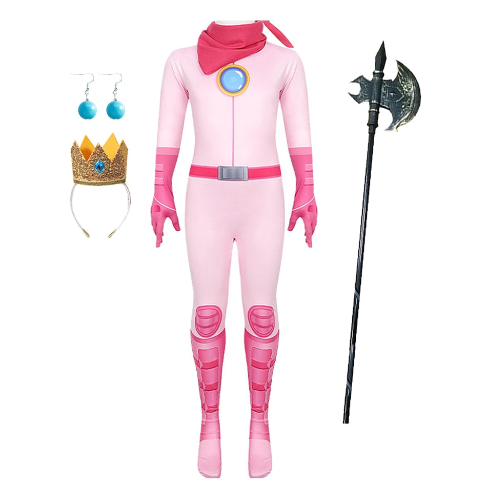 Peach Princess Cosplay Dress Girl Game Role Playing Costume Halloween Party Stage Performace Outfits Kids Carnival Clothes