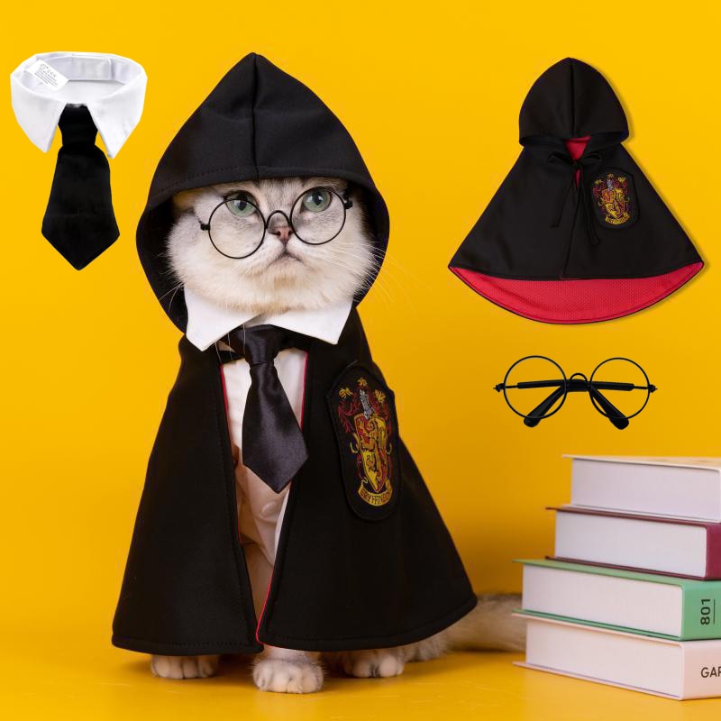 Pet Clothes Dogs Harries Cape False Collar for Glasses Cosplay Coat Potters Hooded for Puppy Small Medium Large Dog Cat Clothes