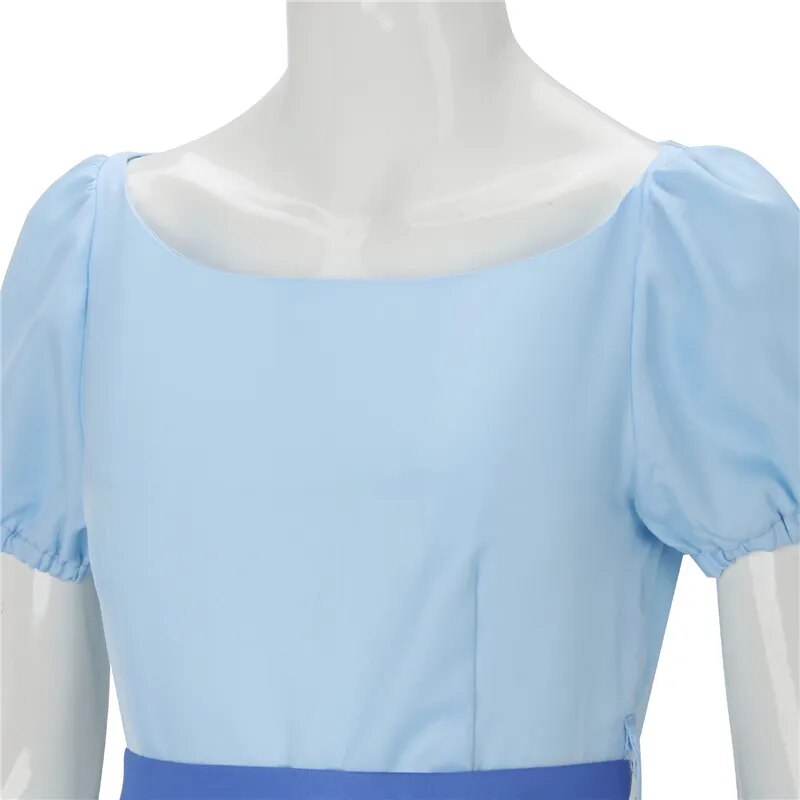 Peter Pan Wendy Cosplay Dress Adult Woman Long Blue Dresses French Maid Outfits with Belt Bow Hairpin Headwear Sets