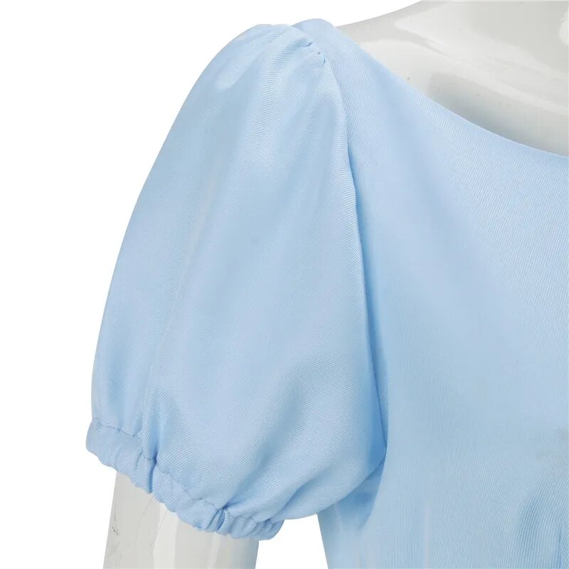 Peter Pan Wendy Cosplay Dress Adult Woman Long Blue Dresses French Maid Outfits with Belt Bow Hairpin Headwear Sets
