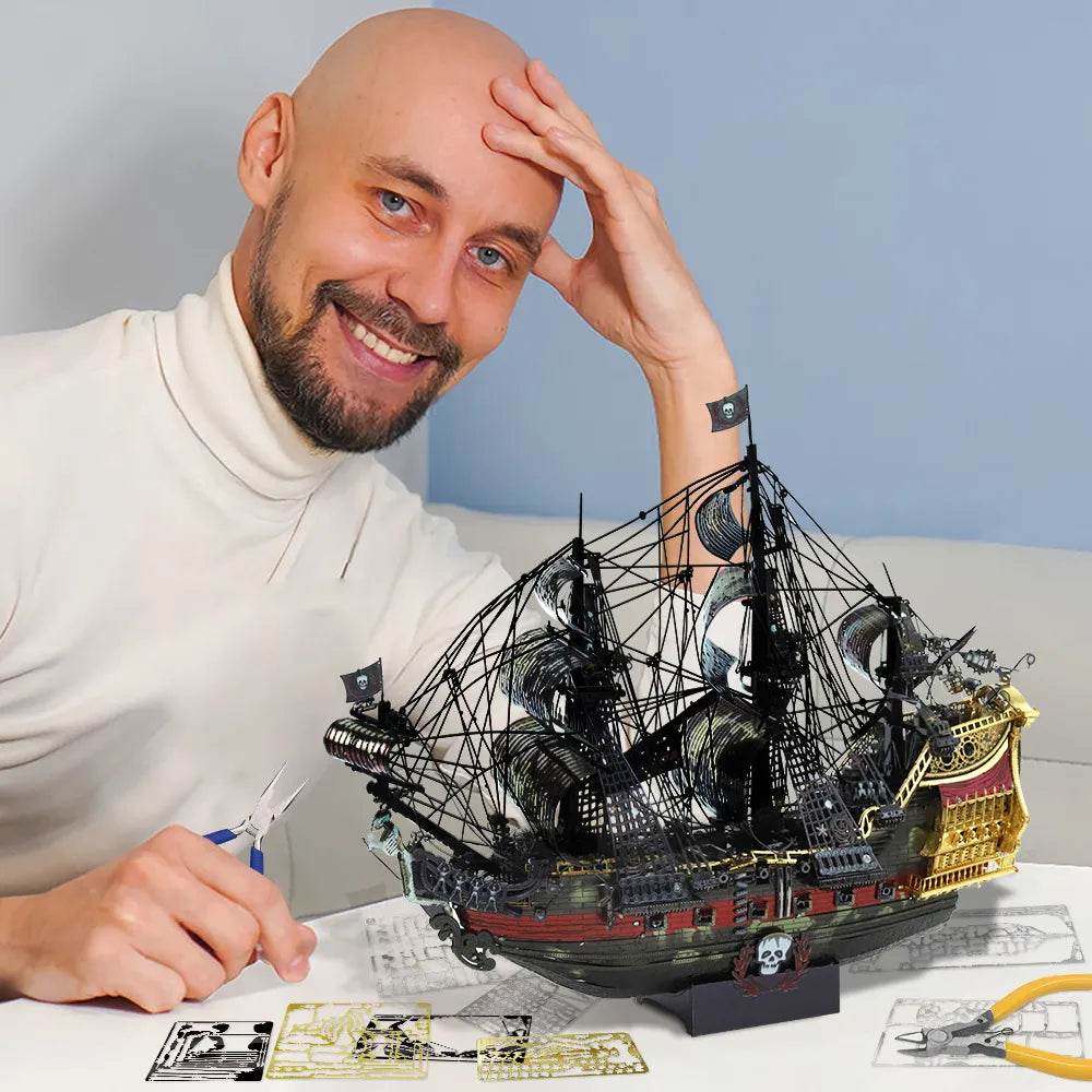 3D Metal Puzzle The Queen Anne&#39;s Revenge Jigsaw Pirate Ship DIY Model Building Kits Toys for Teens Brain Teaser