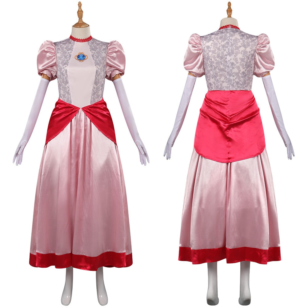 Princess Cos Peach Cosplay Costume Women Dress One-piece Jumpsuit Outfits Halloween Carnival Suit Adult Women Girls