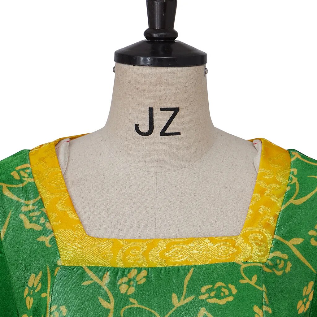 Princess Fiona Cosplay Costume Dress Outfit Women Cartoon Green Square Collar Velvet Long Dress for Ladies Halloween Role Play
