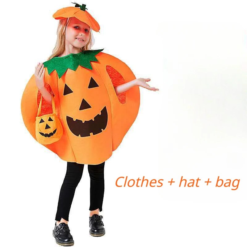 Pumpkin Halloween Cosplay Kids Costume Adult Cos Top Hat Tote Bag Set Masquerade Dress Up Stage Wear Holiday Gift