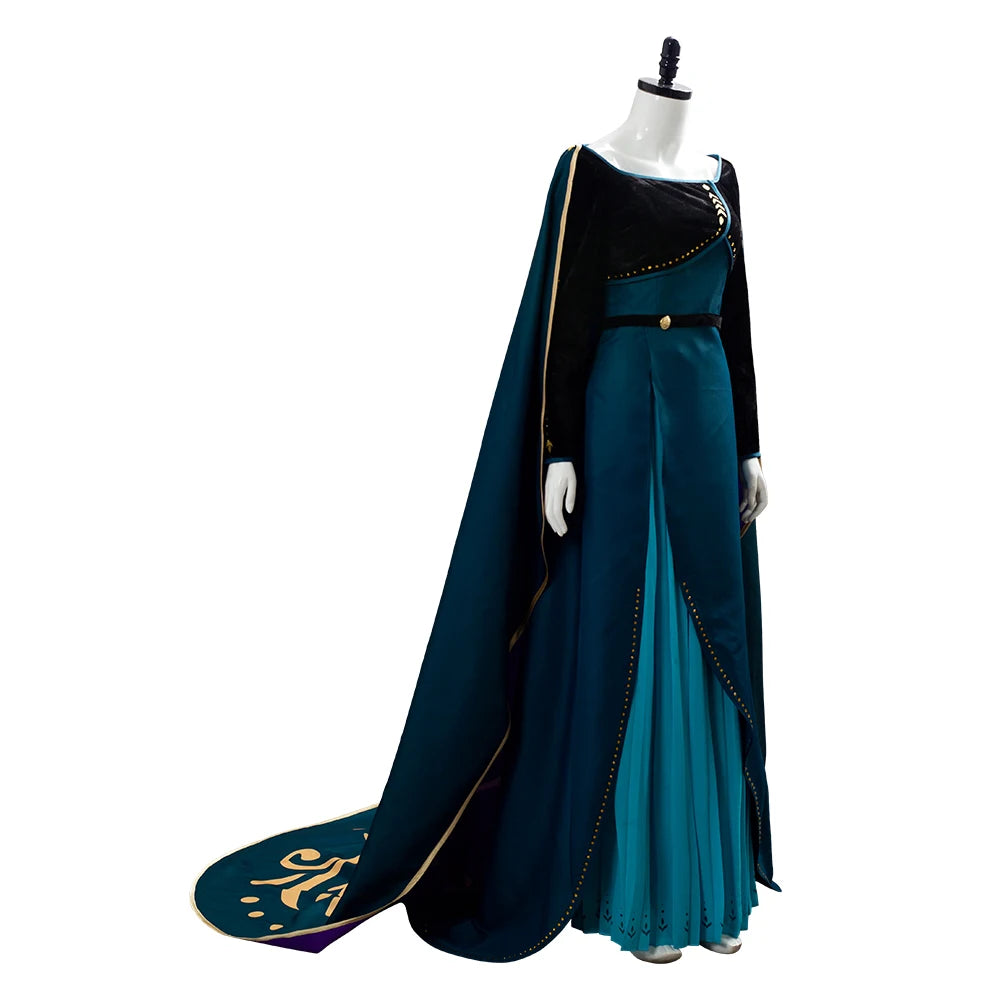 Queen 2 Anna Coronation Dress Cosplay Costume Long Gown Cape Adult Women Female Girls Halloween Carnival Party