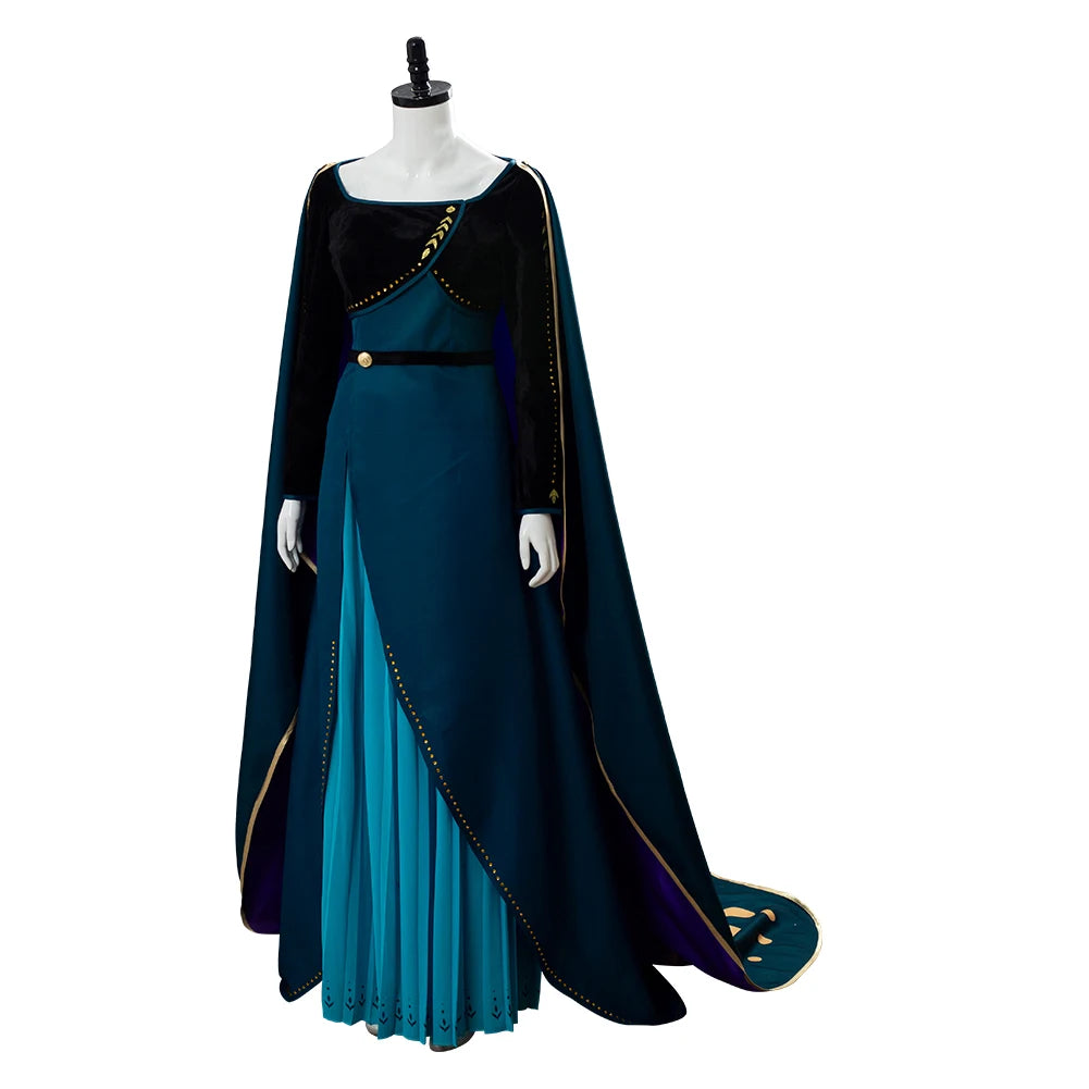 Queen 2 Anna Coronation Dress Cosplay Costume Long Gown Cape Adult Women Female Girls Halloween Carnival Party