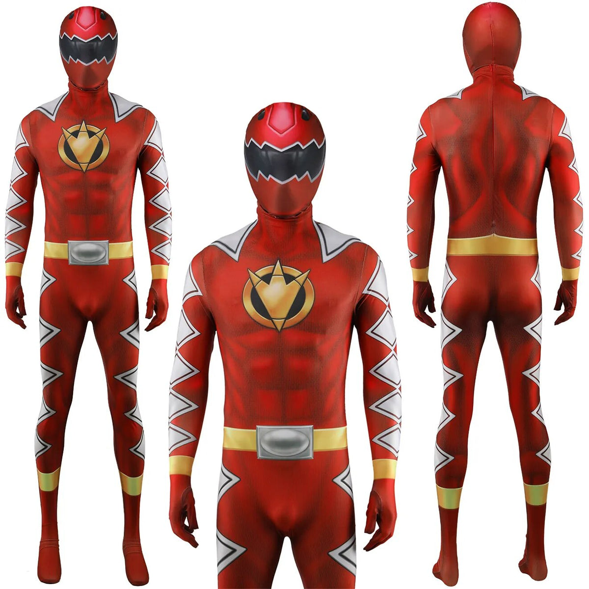 RED DINO THUNDER Costume Cosplay Superhero Zentai Bodysuit Suits Spandex Boys Halloween Costume Adult Kids