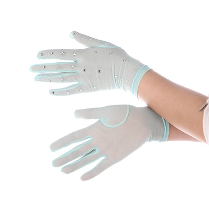 Figure Skating Gloves Competition Mesh Rhinestones Kids Adult Pair Wrist Protection