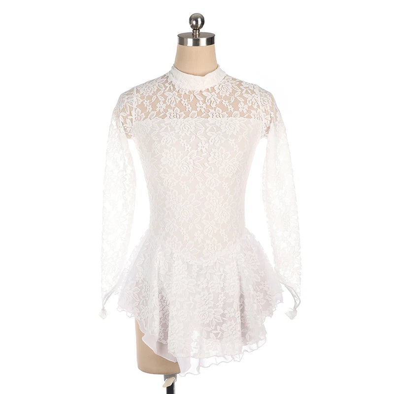 Figure Skating Costume Dress Ice Skating Skirt for Girl Women Kids Black lace Long sleeve Customized Competition Gymnastics