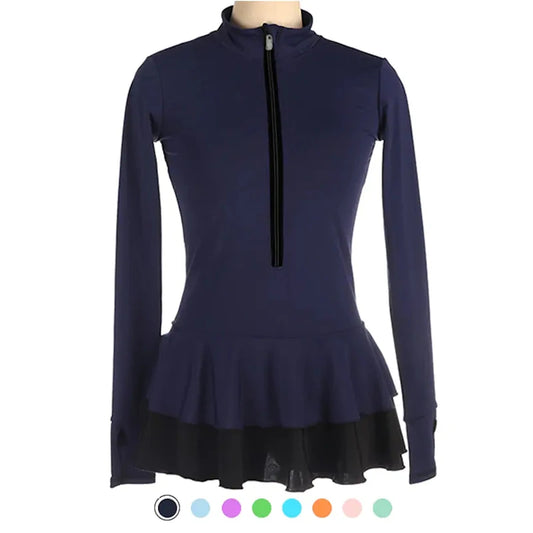 Classic Women Long Sleeves Ice Skating Dress Mock Neck Ballet Dancewear Kids Leotard Dress Girls Training Figure Skating Outfits