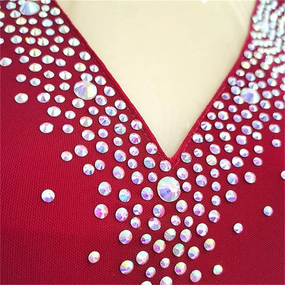 Figure Skating Dress Women's Training Competition Skating Wear Classic Crystal / Rhinestone Long Sleeve Ice Skating