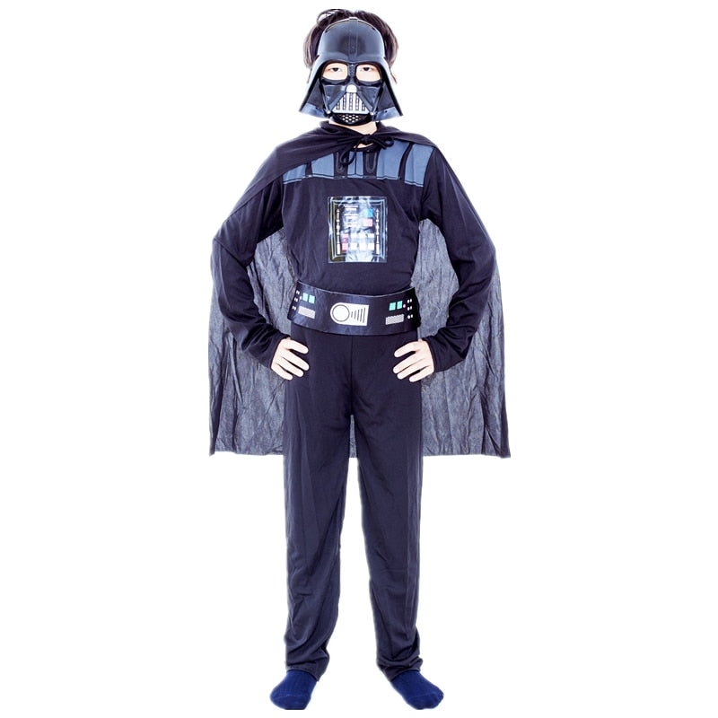 Boys&#39; Black Warrior Costume with Mask and Cape - Perfect for Halloween Cosplay and Dress-up!