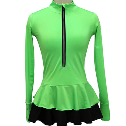 Classic Women Long Sleeves Ice Skating Dress Mock Neck Ballet Dancewear Kids Leotard Dress Girls Training Figure Skating Outfits